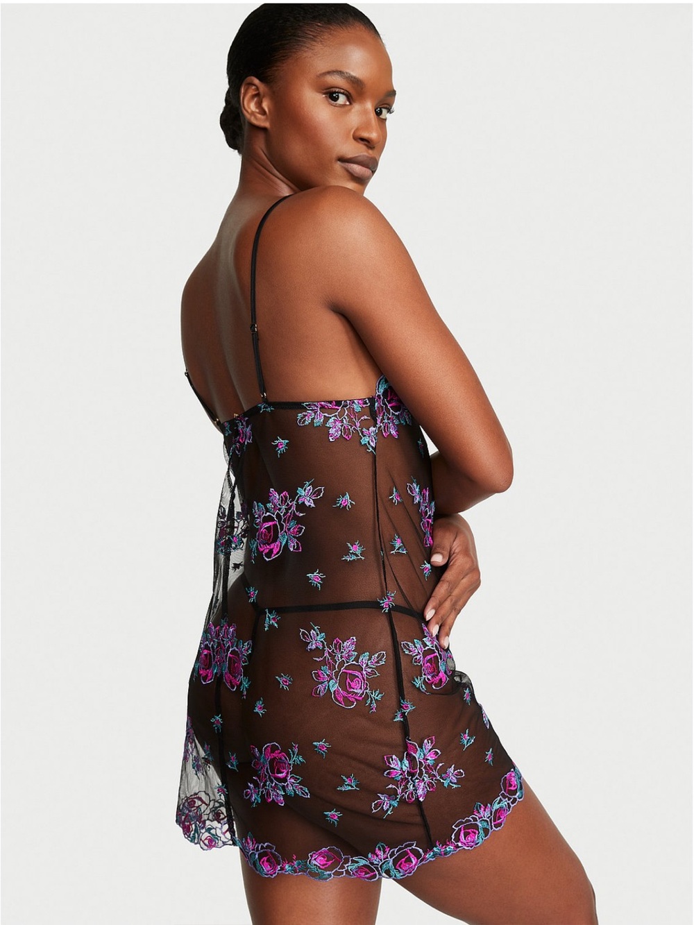 NWT Victoria's Secret Floral Embroidery Sheer Mesh lingerie Slip size L - Picture 5 of 12